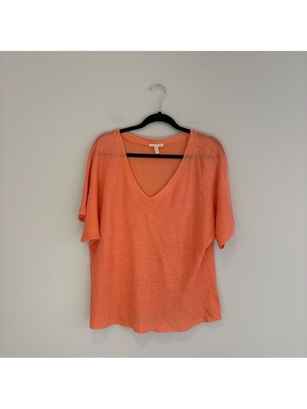 Eileen Fisher Vibrant Orange Organic Linen Short Sleeve Top M